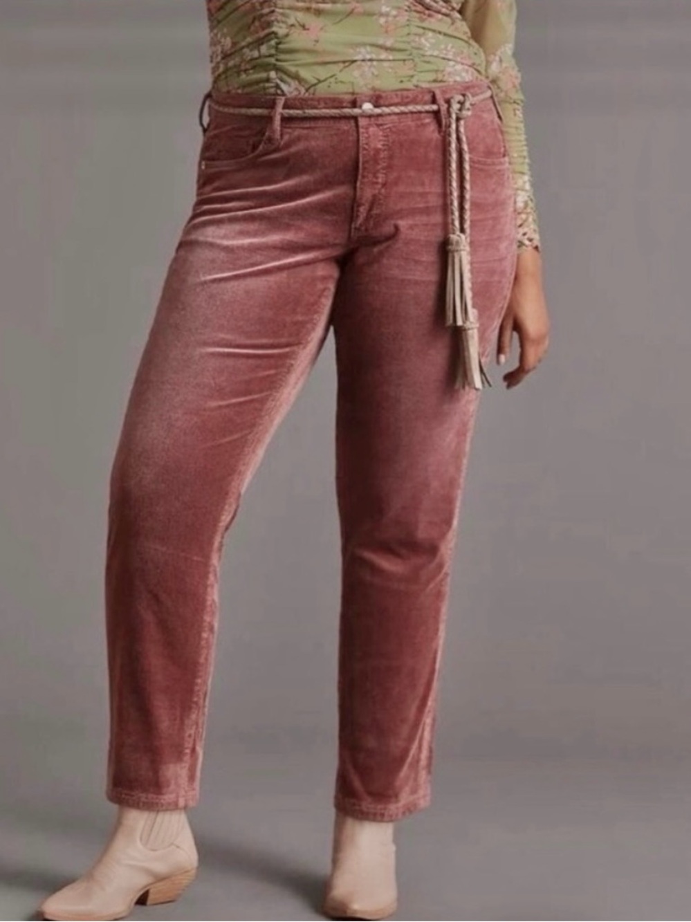 Pilco anthropologie slim boyfriend crop burgundy rose corduroy pants size 29